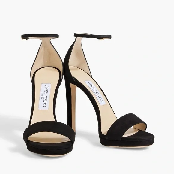 Jimmy Choo Alva 120 Suede Women's Heel Sandals- Black - Picture 2 of 11
